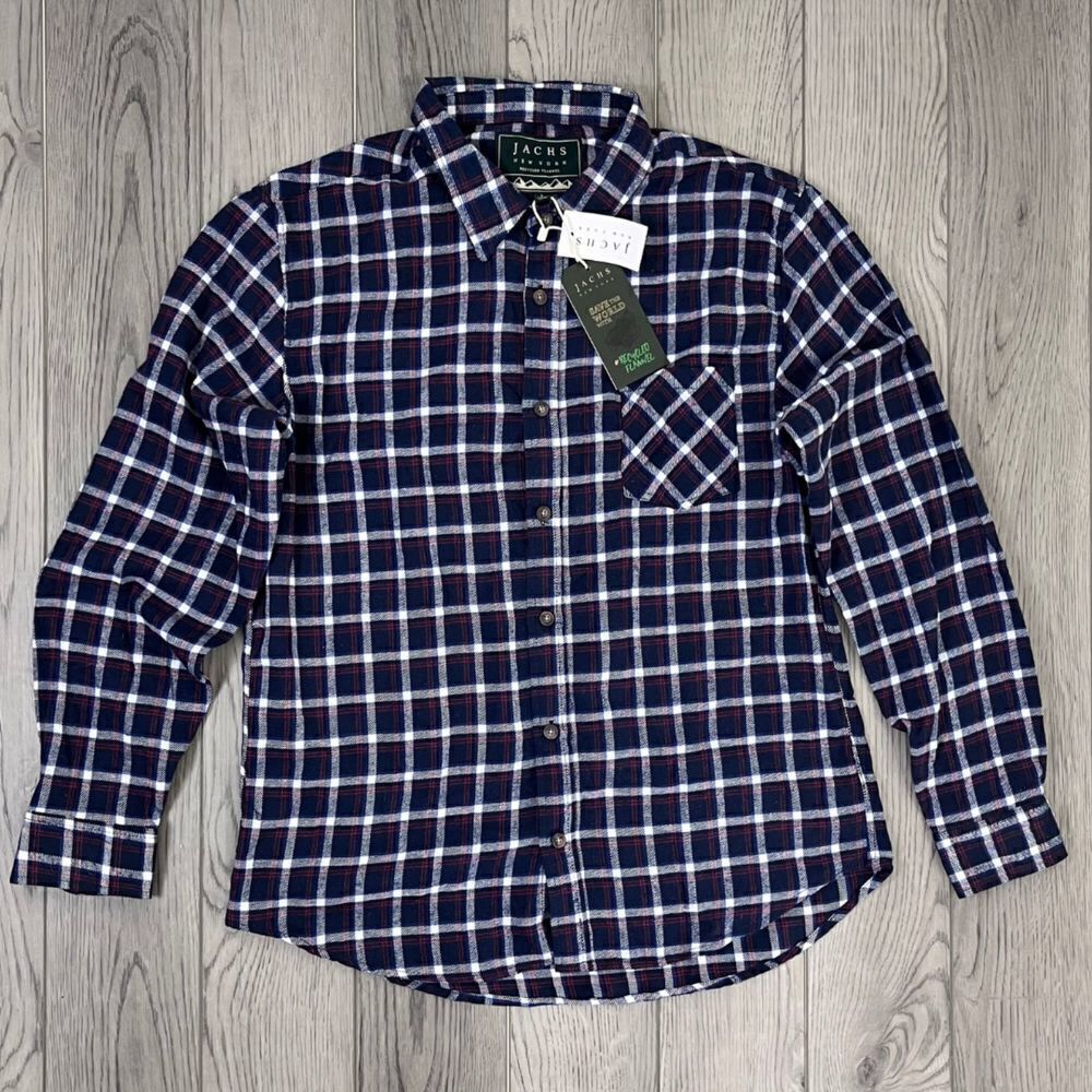 JACHS Men Size L Cotton Casual Button Down Plaid Flannel Top Western NEW Shirt
